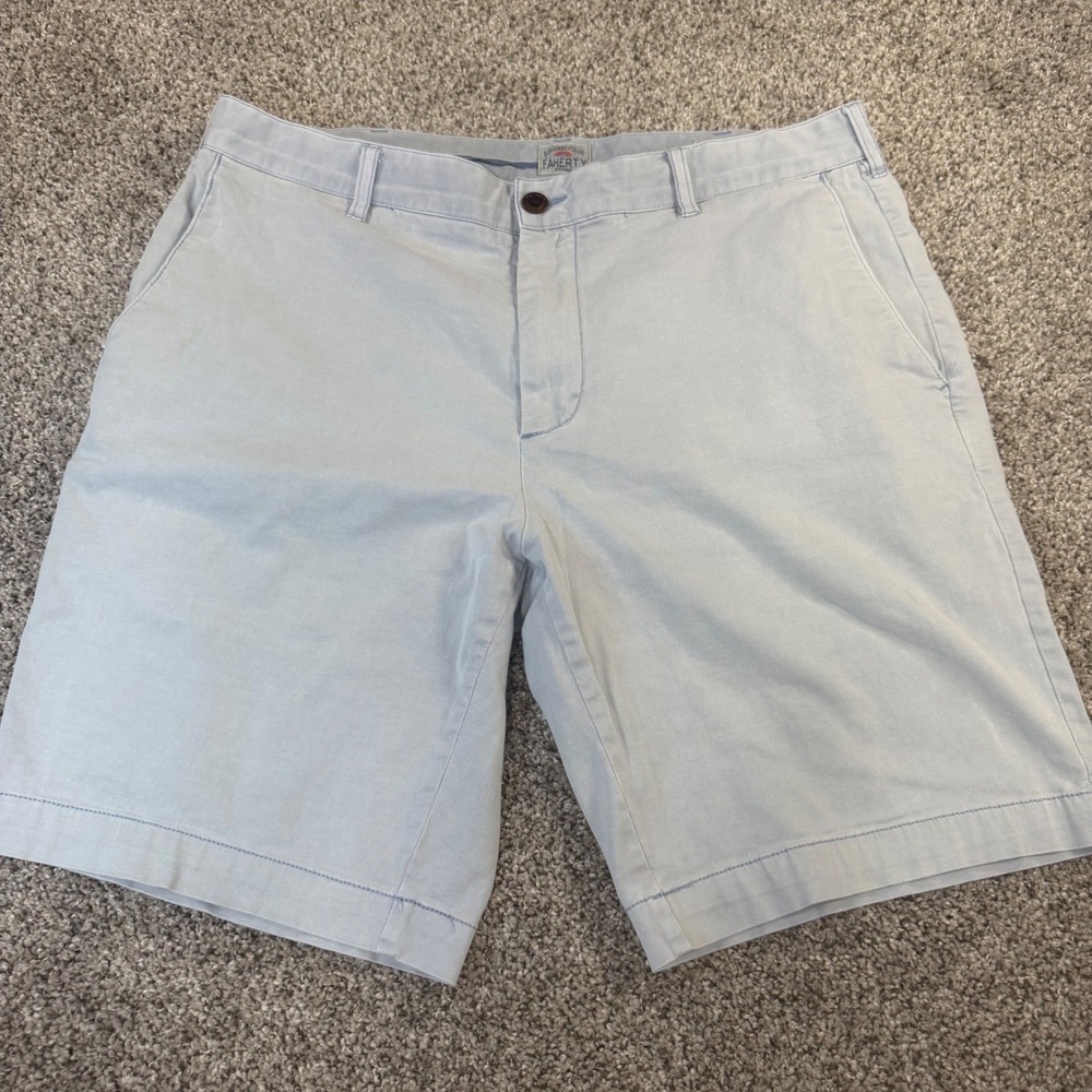 Faherty Brand Mens Light Blue Flat Front Chino Shorts Size 34 Sunwashed Summer